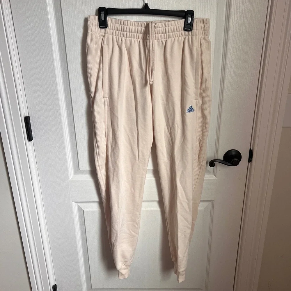 Adidas Men's Medium Wonder White Ribbed Jogger‎ Pants Sportswear Casual Comfort
